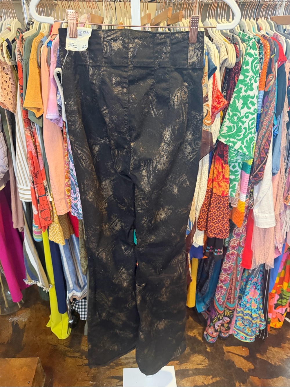 NWT Free People Jayde High Rise Metallic Flare Pants - Picture 11 of 15